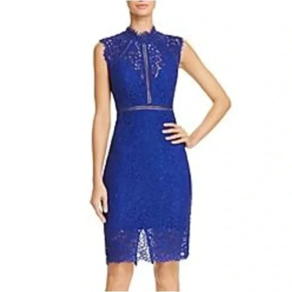 BARDOT | Blue Lace Illusion Sheath Bodycon Dress in Combalt Size XS - Picture 2 of 9